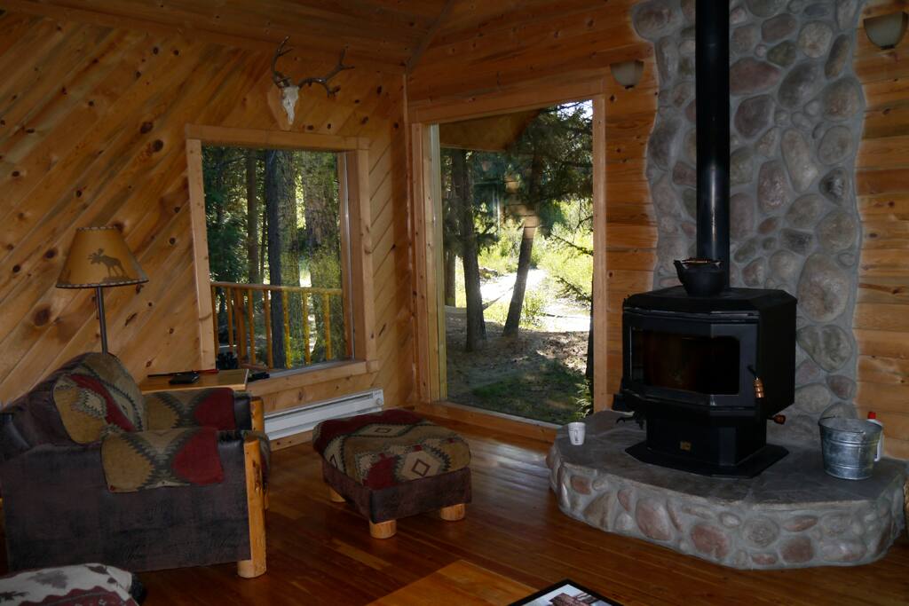 living room with creek view