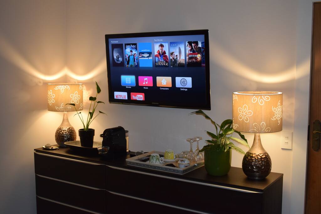 Apple TV, Netflix & Nespresso Coffee making facilities.
