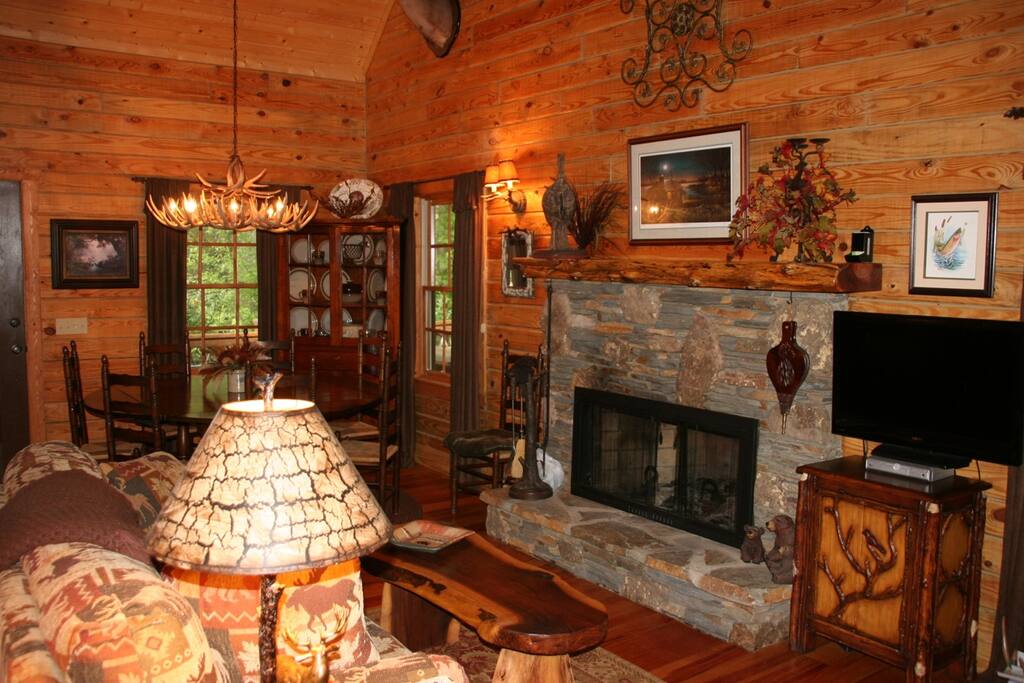 Main level wood burning fireplace