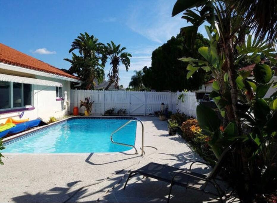 Private backyard pool to relax in