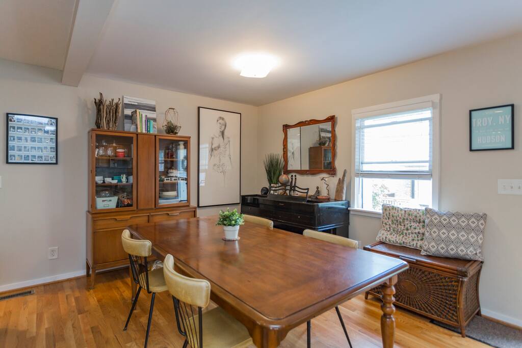 dining space with piano