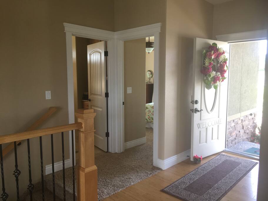 The Room with a View is close to the front door and has a bathroom right next to it.