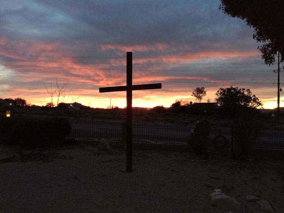 back yard at sunset