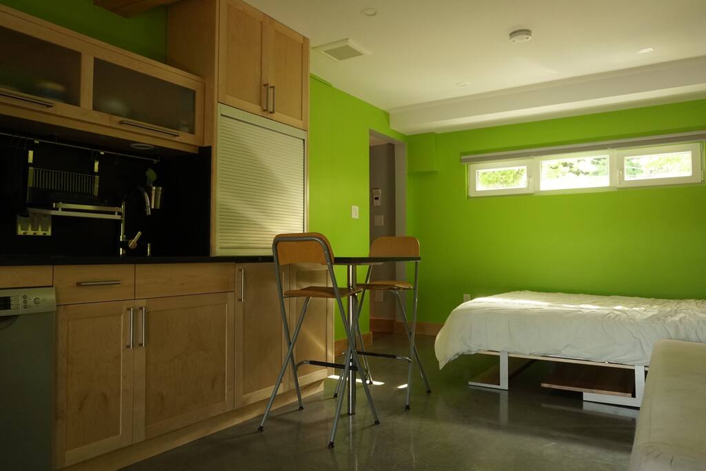 Murphy bed and new kitchen.