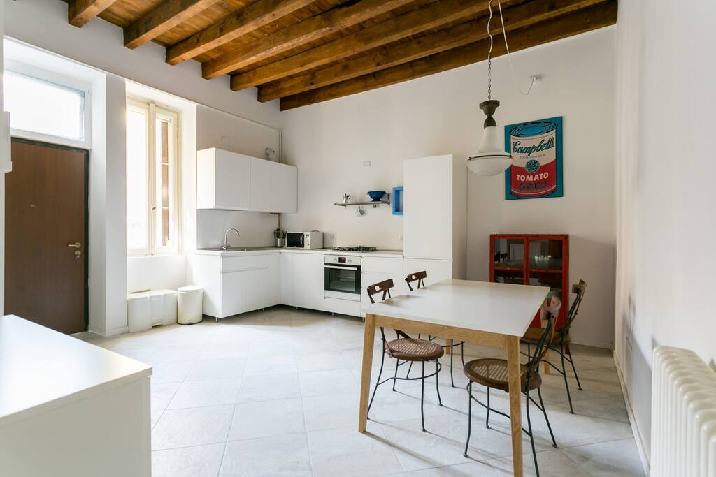 the kitchen seen coming from the corridor
