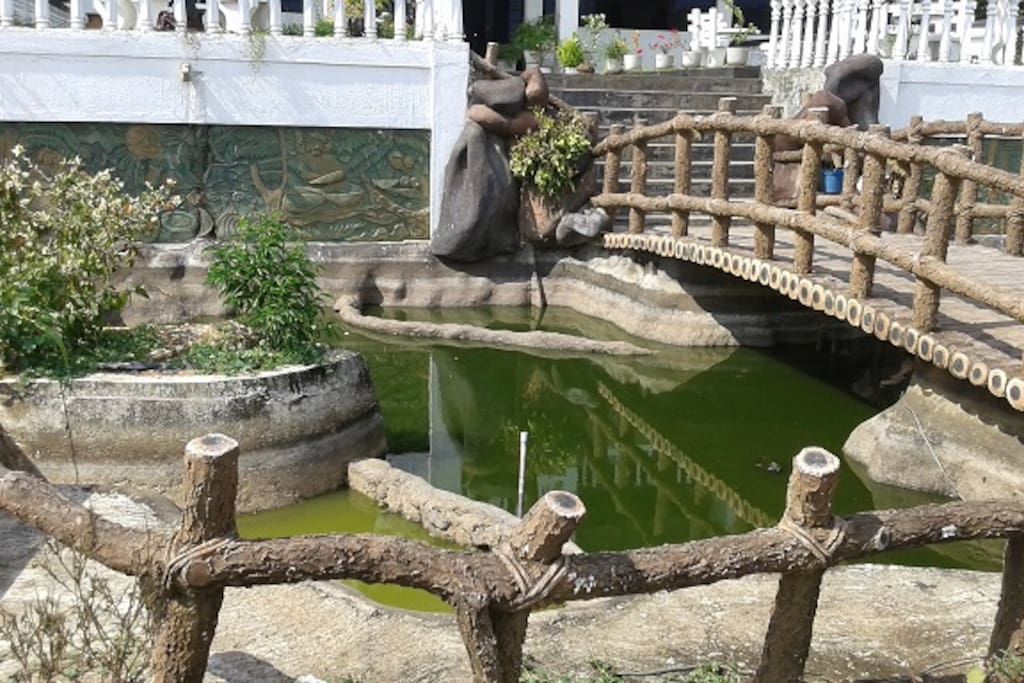 the ornamental bridge over the fish pond