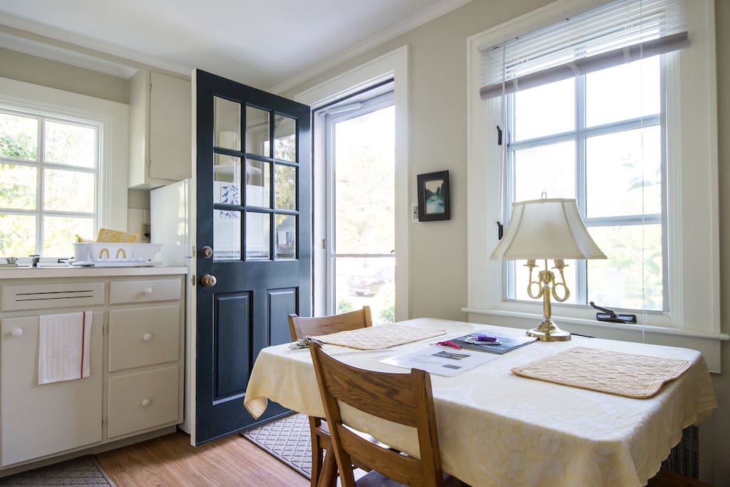Walk into your Airbnb private kitchen and sitting area