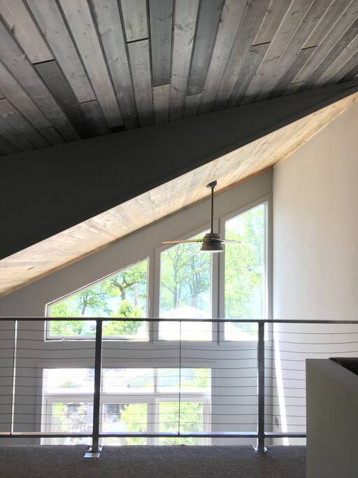 Gorgeous views from the loft/study area of Lake Alexander and the property's gardens!
