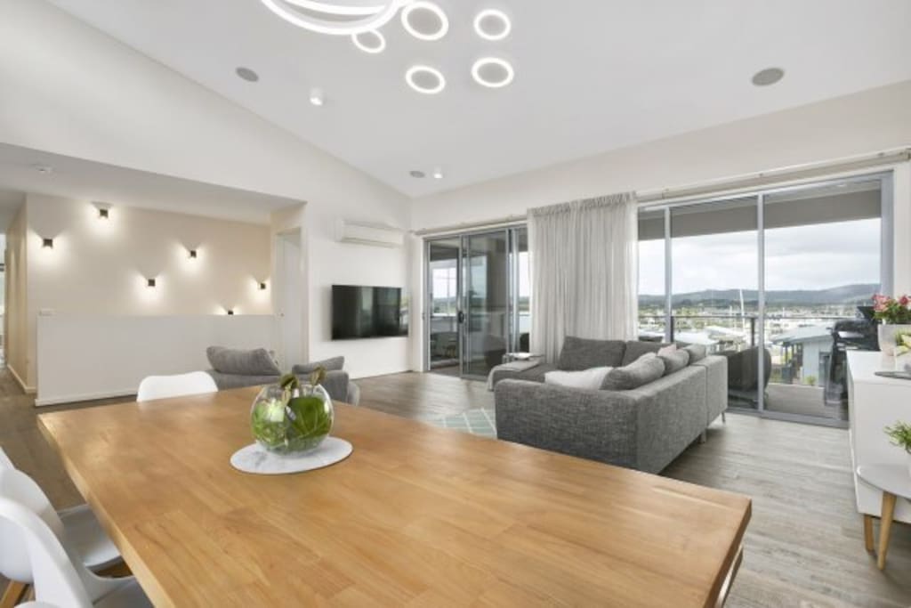 Admire the unique LED lighting not seen before in Australia and the magnificent views from the main living
