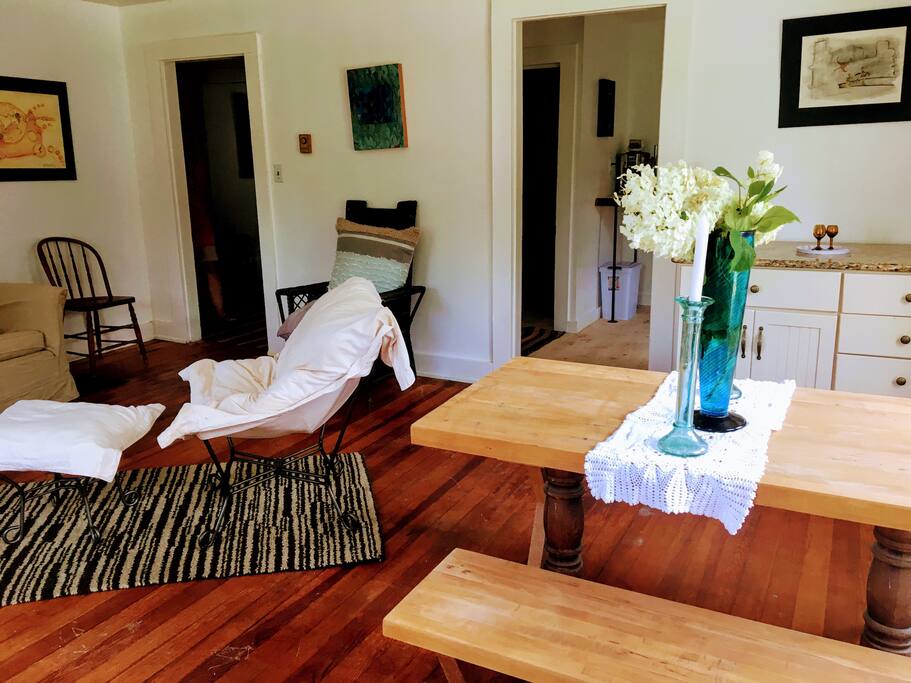 There is one large room for dining, also the living room.