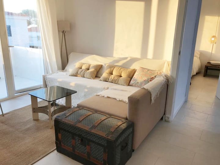 Მისაღები ოთახი გასაშლელი დივნით. Წვდომა მეორე ტერასაზე /მისაღებ ოთახზე /გასაშლელ დივანზე - საწოლი (ორი სტუმარი). Წვდომა მეორად ტერასაზე