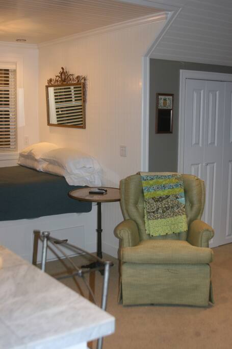 Upholstered rocking chair.
