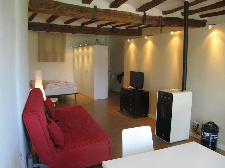 Loft con estufa de pellets y aspirador de cenizas