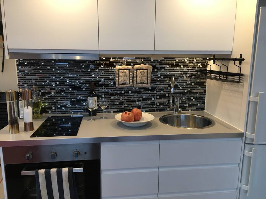 Kitchen with oven, Inductive stove, fridge and everything youll need