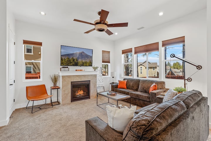 Living room with gas fireplace & pull out couch. (Lowest level)