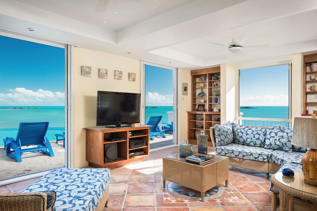 Access the pool deck from the entertainment room