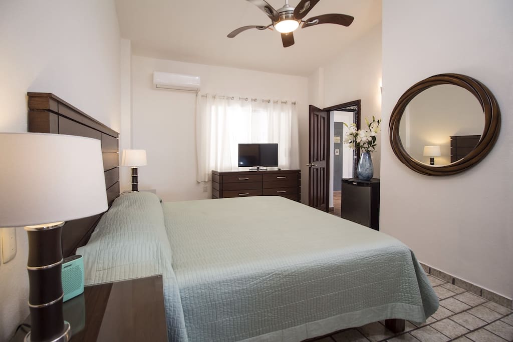 Rest in comfort and style in this newly renovated King suite complete with ceiling fan, air conditioning, wifi and cable smart TV.