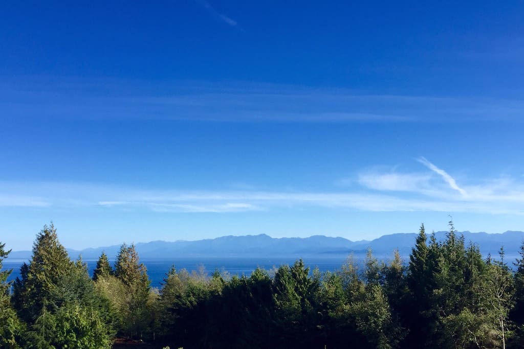 View of Ocean and Olympic Mountains from Rooftop Patio