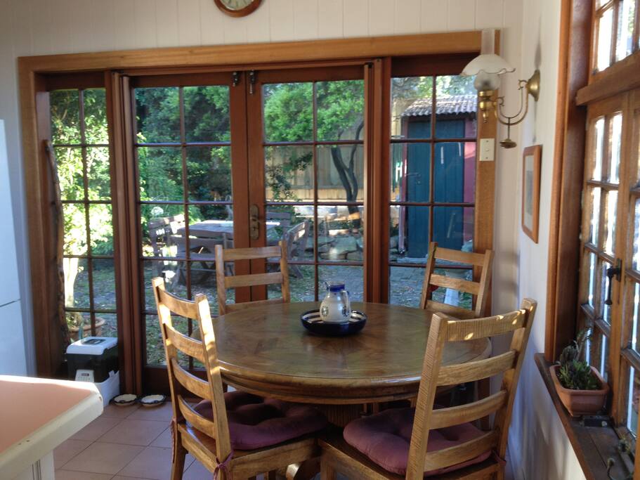 Dining area and french windows to yard