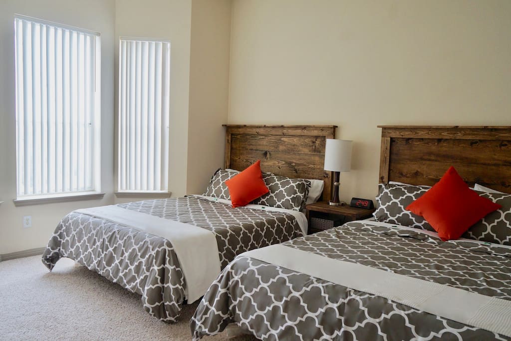 Bedroom #1: Sleep like royalty on these two QUEEN size MEMORY FOAM beds. These mattresses have 5 STAR reviews and are like sleeping on a cloud.