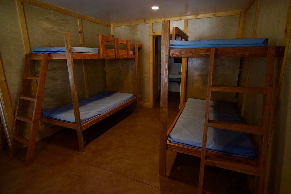 Set of bunk beds in cabin, without bedding