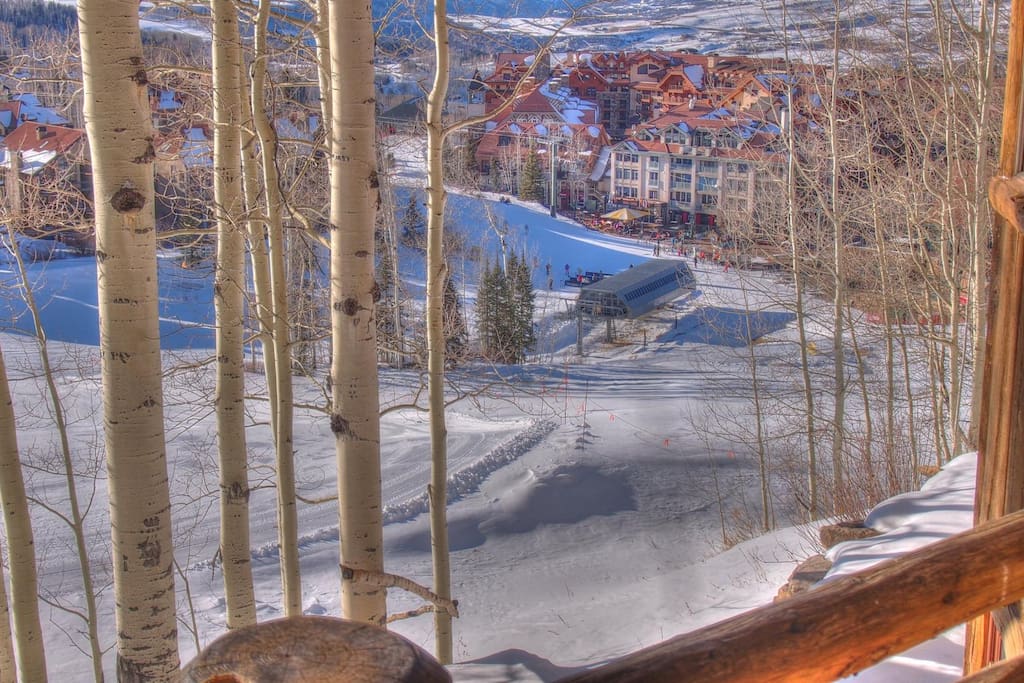 Village Core - Even though you're above it all, the village core is just a few turns away. This picture taken from the deck looking down to the main village lift and gondola station.