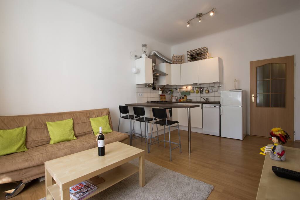 Living room with kitchen corner