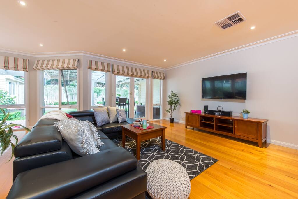 55" TV with various channels on TV box for entertaining