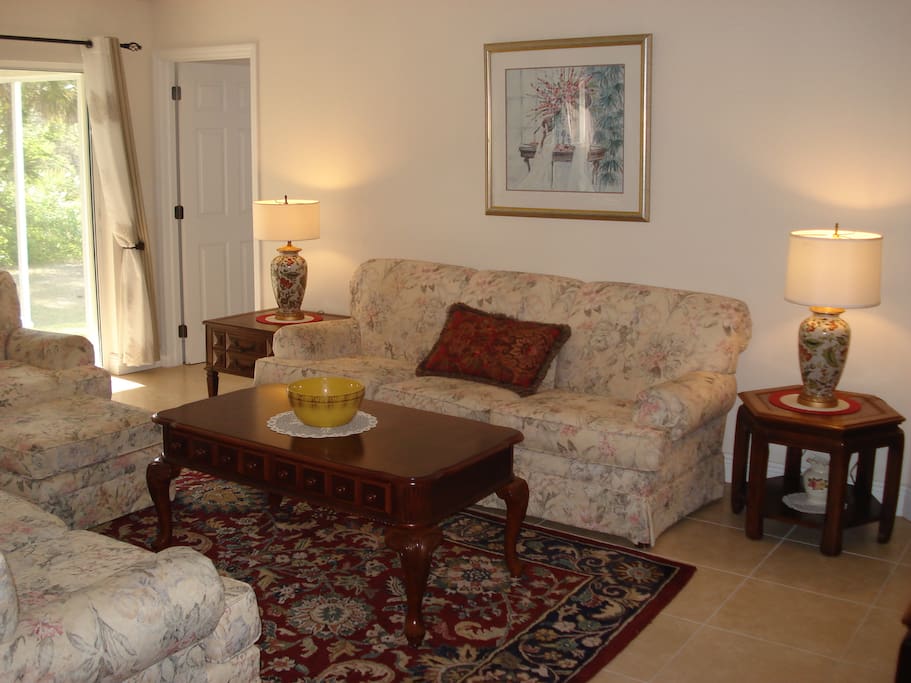 Living room with cathedral ceiling