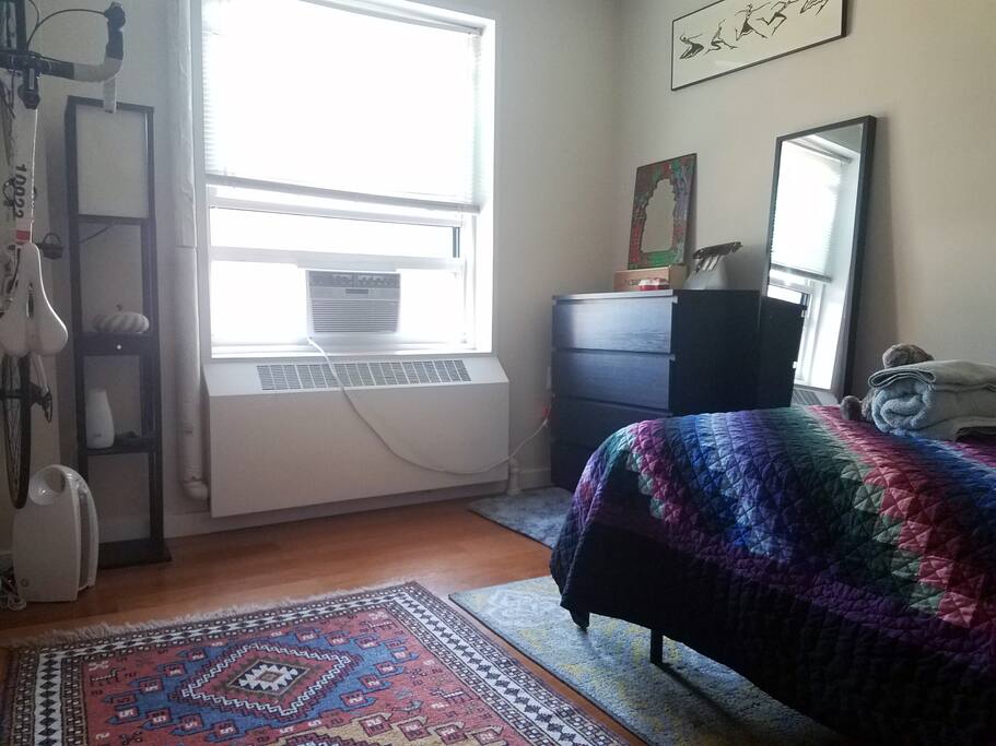 Spacious and sun-lit room with full size bed and usage of dresser.