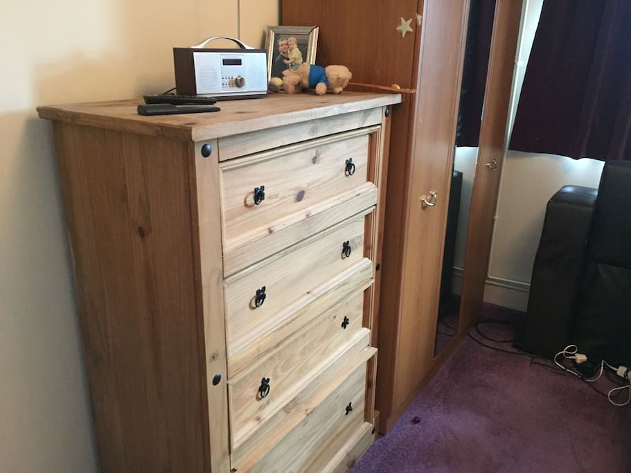 Plenty of space with wardrobe and chest of drawers