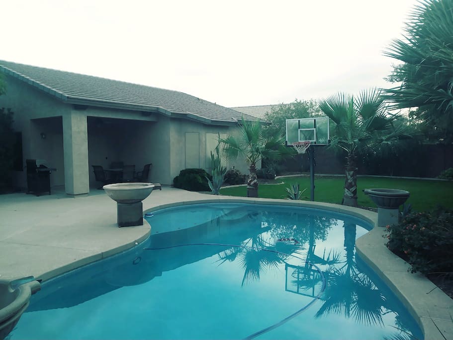 Shoot some hoops while enjoying the pool