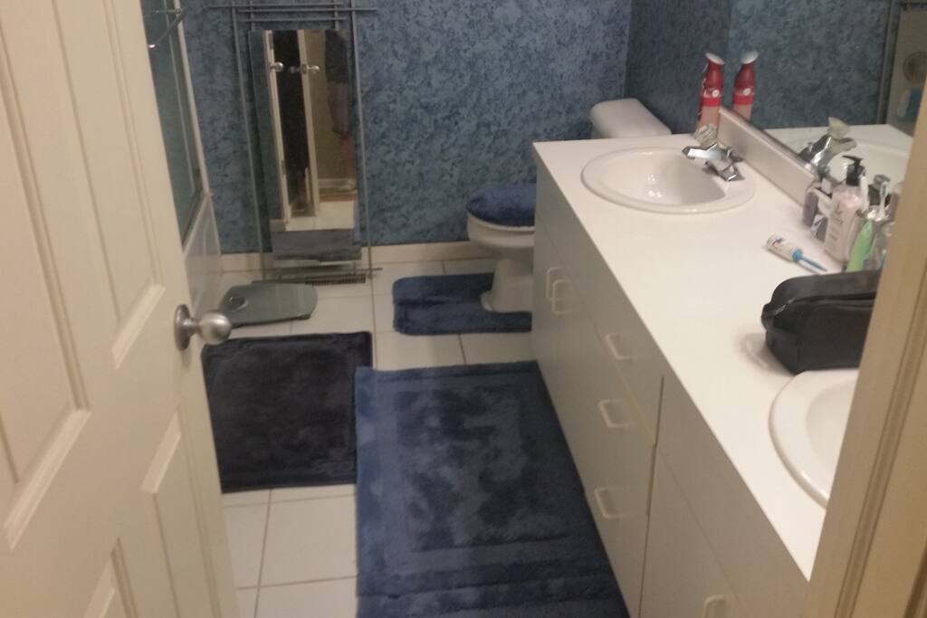 Shared bath with dual vanity sinks