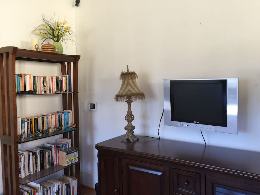 Flat screen TV with cable.