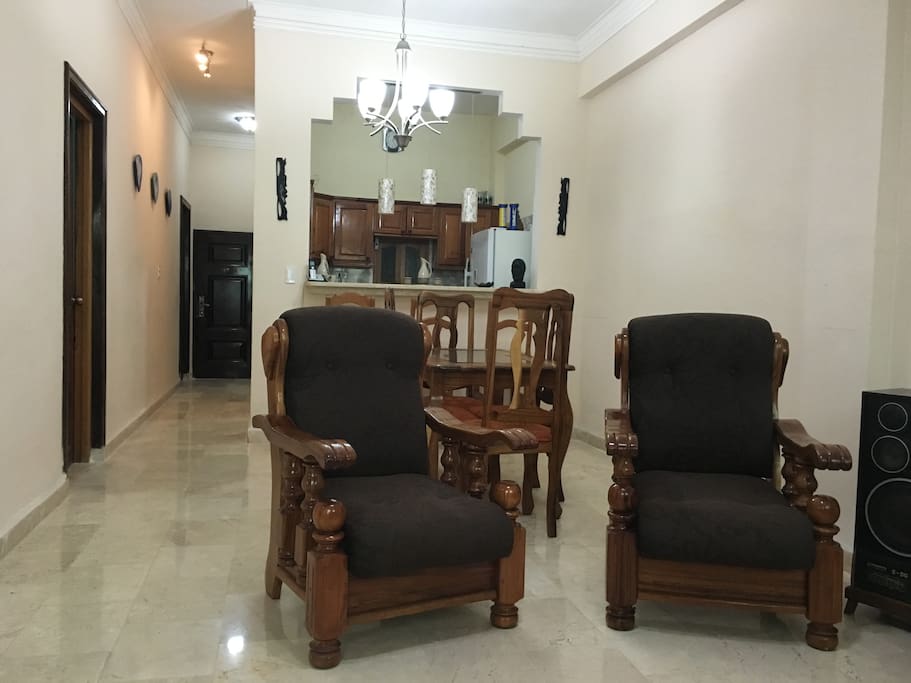 Living-room with recently installed marble floors