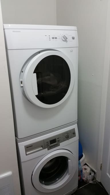 Washer Dryer in the bathroom.
Sorry for the tilt pic.