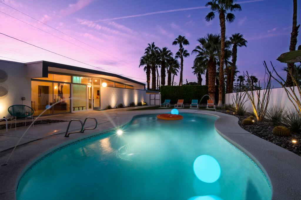 The lighting at night gives the yard a whole different look
