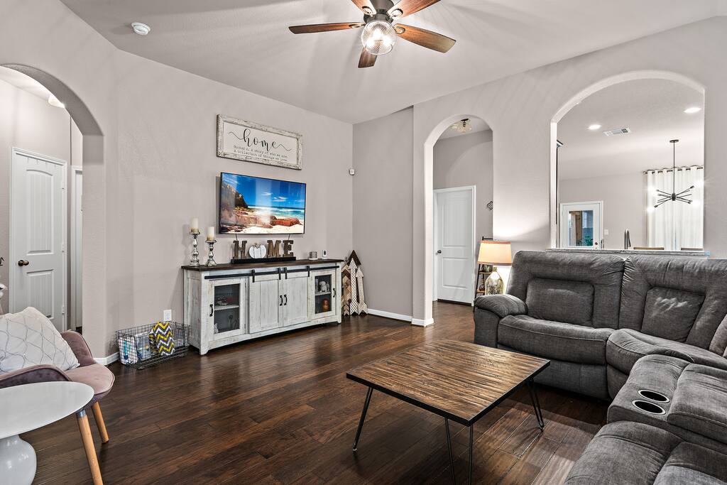 This is the view when you enter the home. Your space is in the hallway on the left.