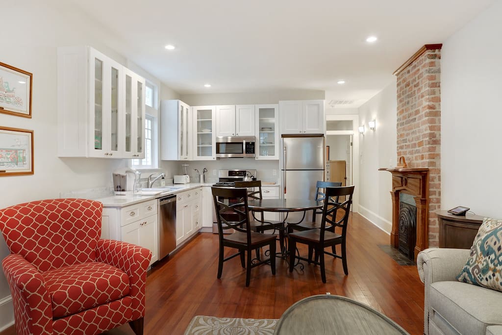 Open concept kitchen, living, and dining room great for relaxing after a long day of sight seeing or a night on the town.