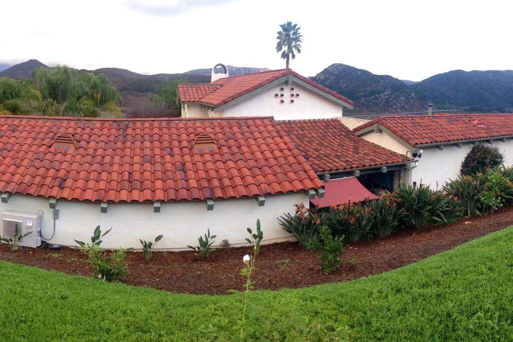 The estate from walkway to top parking lot