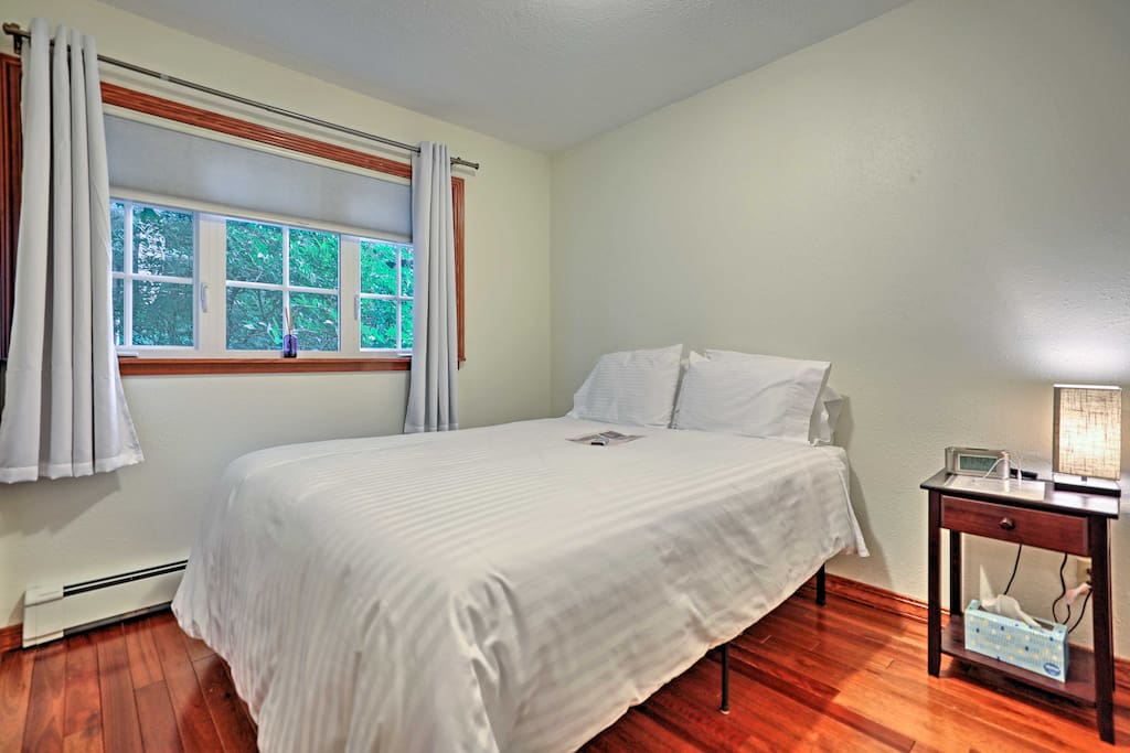 Relax in your queen sized memory foam bed on the first floor with hardwood floors throughout the house
