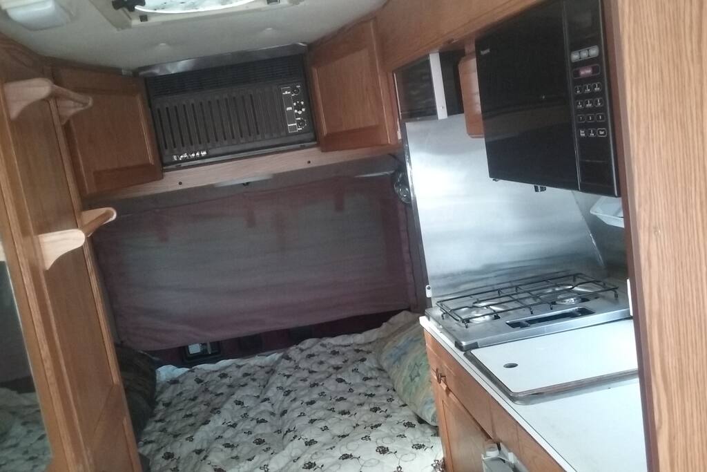 Double bed at rear of the motorhome. Sleeps one or two people comfortably.