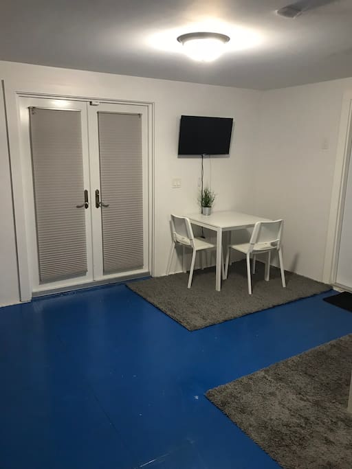 Kitchen table or desk, Smart TV with Comcast Cable, and, wireless internet.