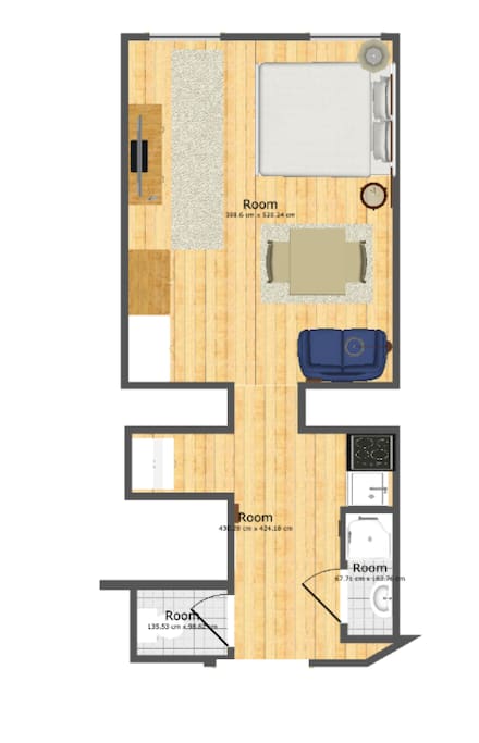 Grundriss des Apartments.
Plan of the studio.