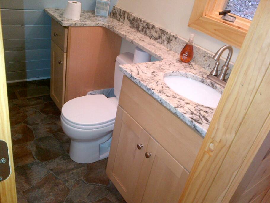 Small bathroom with small double shower