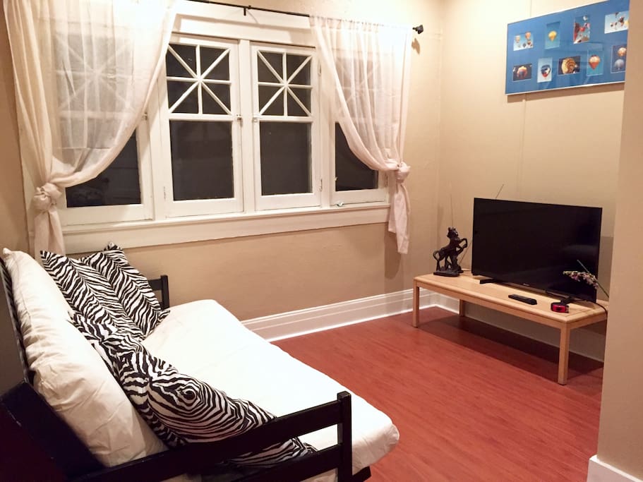 Living room with futon and TV