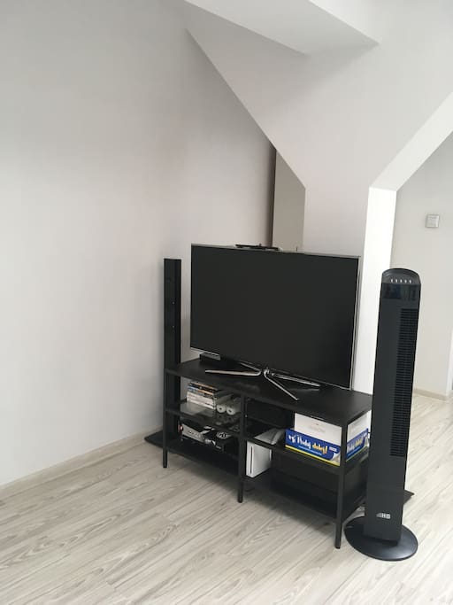 tv with wii games and aircooler