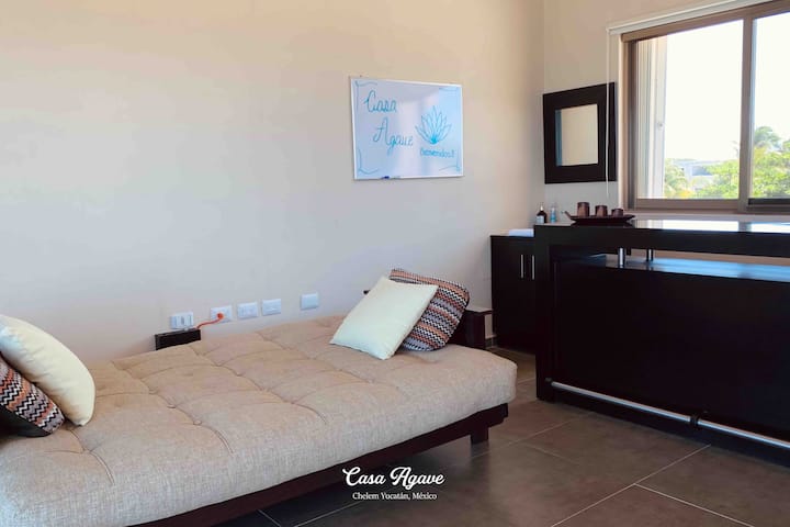 Double sofa bed in 3rd level (gym area).