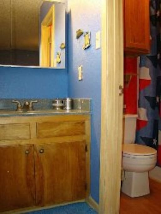 Private granite vanity sink and shower