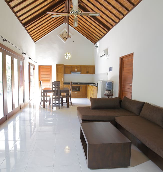 Indoor living and kitchen (with aircon)